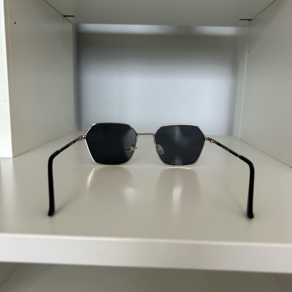 Geometric Black Lens Sunglasses with Gold Frame - Picture 3 of 3